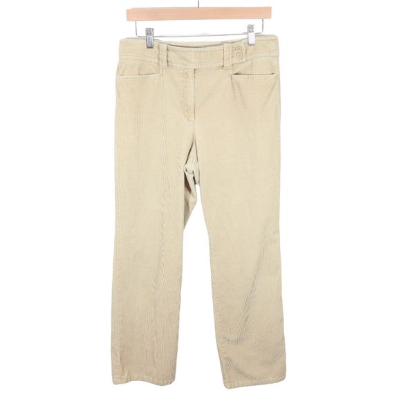 Talbots Pants - TALBOTS Size 12 Beige Cotton Blend Fine Wale Straight Leg Tab Waist Pants